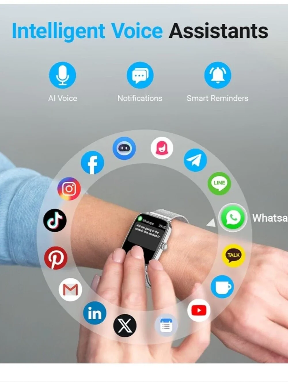BNIB Silver Smartwatch with Mesh Band - 1.85